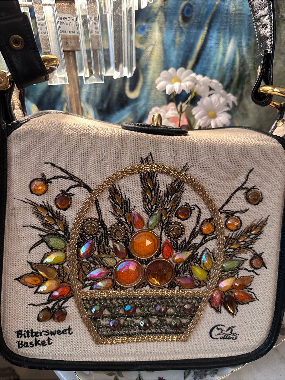 Rare authentic vintage "Bittersweet Basket" canvas tote made by Collins of Texas